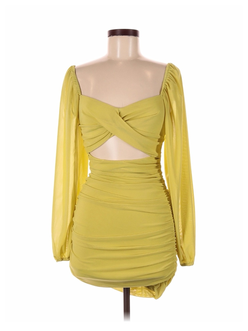Forever 21 Lemon Yellow Twist Cutout Ruched Mini Dress